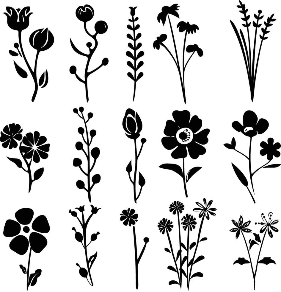 ai generado silueta primavera flor colección negro color solamente vector