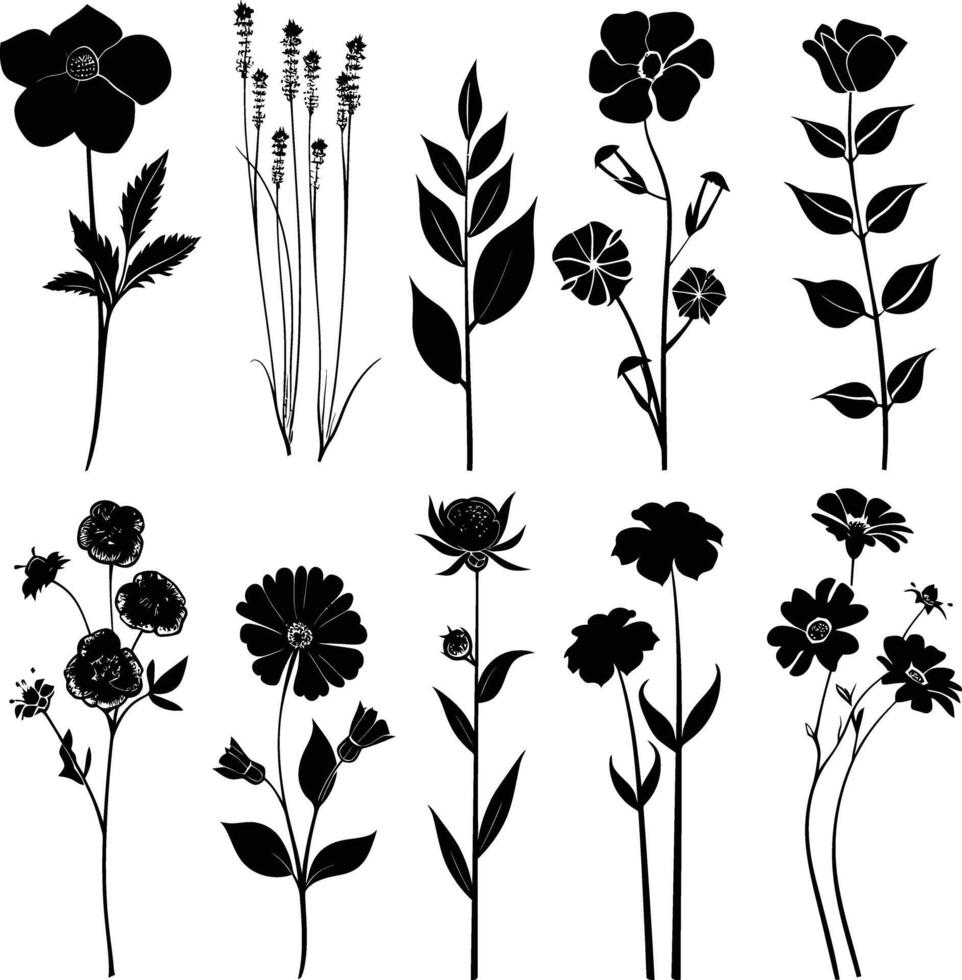 ai generado silueta primavera flor colección negro color solamente vector