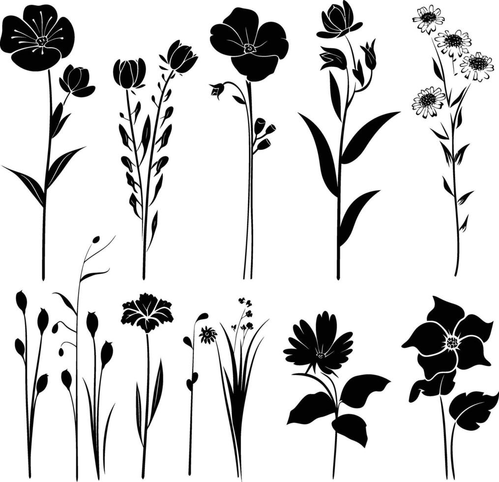 ai generado silueta primavera flor colección negro color solamente vector