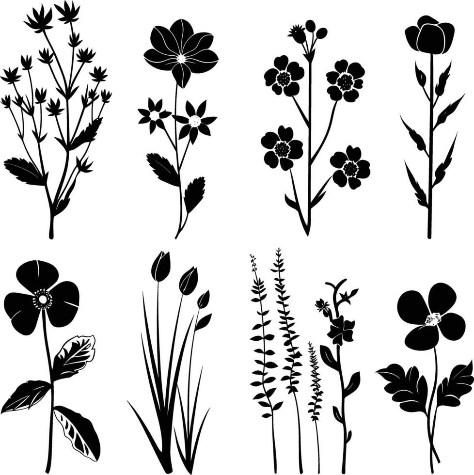 ai generado silueta primavera flor colección negro color solamente vector