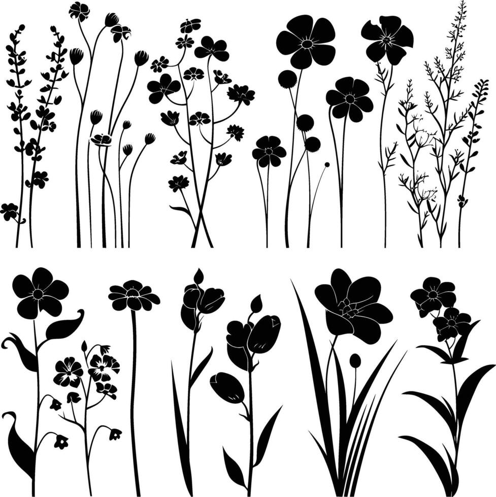 ai generado silueta primavera flor colección negro color solamente vector