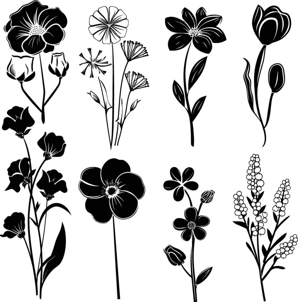 ai generado silueta primavera flor colección negro color solamente vector