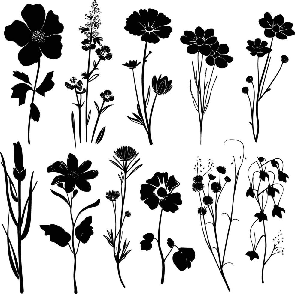 ai generado silueta primavera flor colección negro color solamente vector