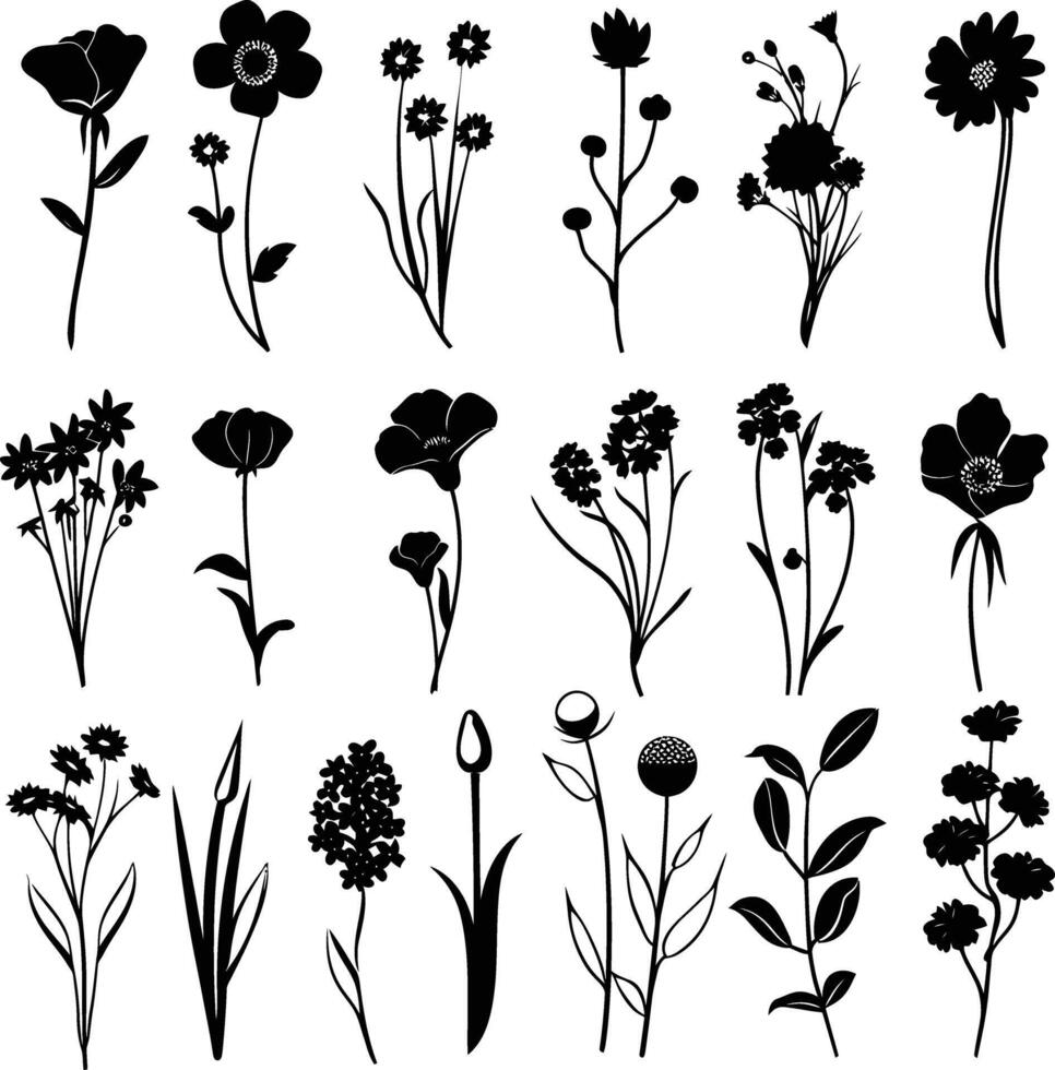 ai generado silueta primavera flor colección negro color solamente vector