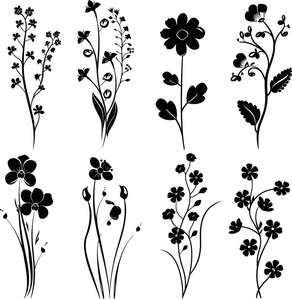 AI generated Silhouette spring flower collection black color only vector