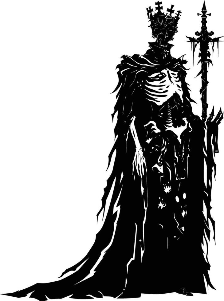 AI generated Silhouette undead king in mmorpg game black color only vector