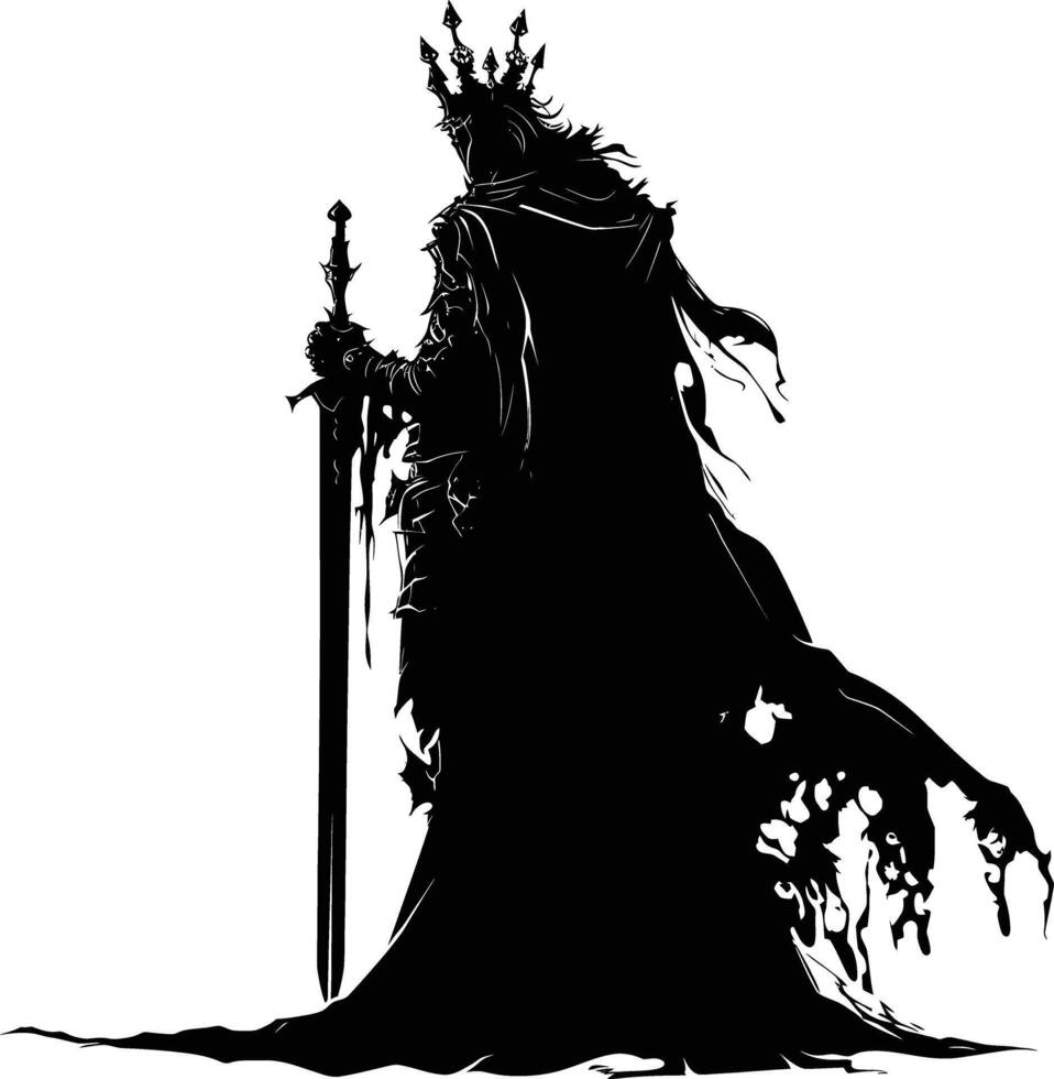 AI generated Silhouette undead king in mmorpg game black color only vector