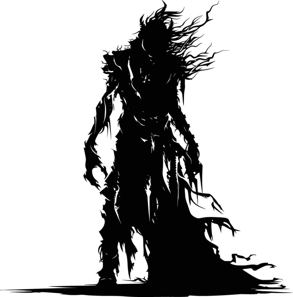 AI generated Silhouette undead king in mmorpg game black color only vector