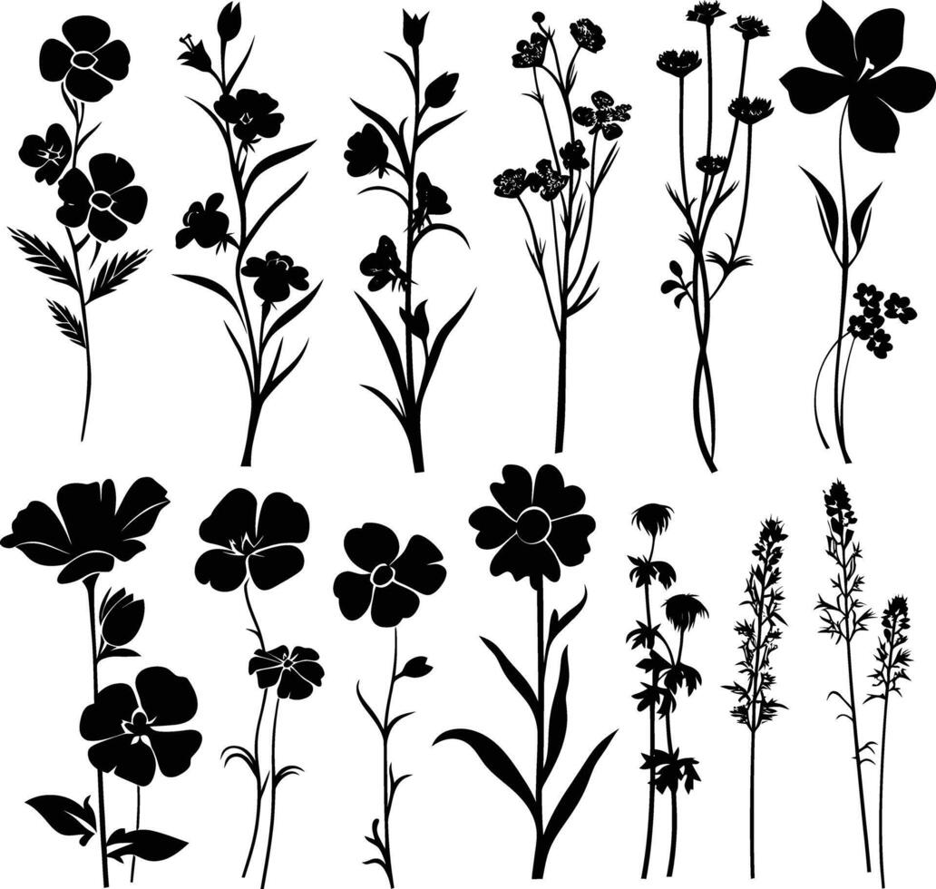 AI generated Silhouette spring flower collection black color only vector