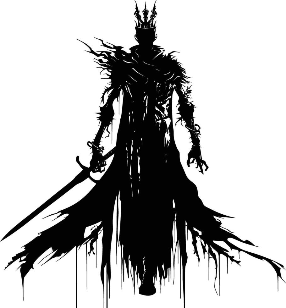 AI generated Silhouette undead king in mmorpg game black color only vector