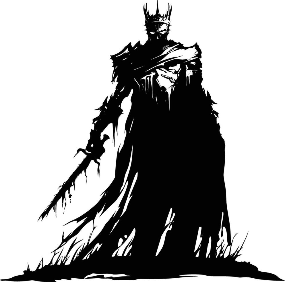 AI generated Silhouette undead king in mmorpg game black color only vector