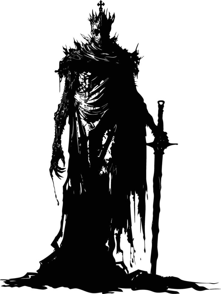 AI generated Silhouette undead king in mmorpg game black color only vector