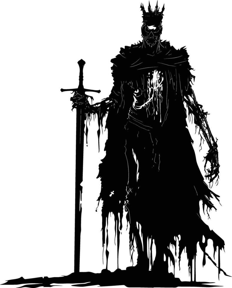 AI generated Silhouette undead king in mmorpg game black color only vector