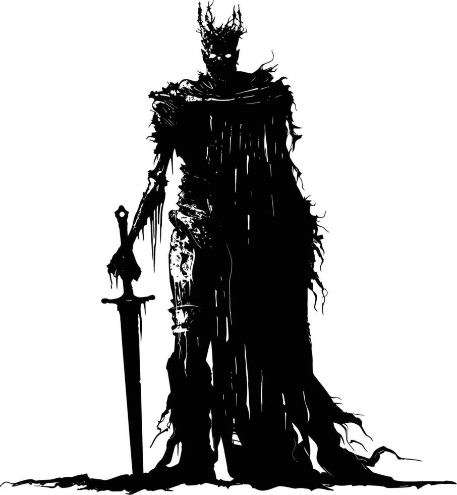 AI generated Silhouette undead king in mmorpg game black color only vector