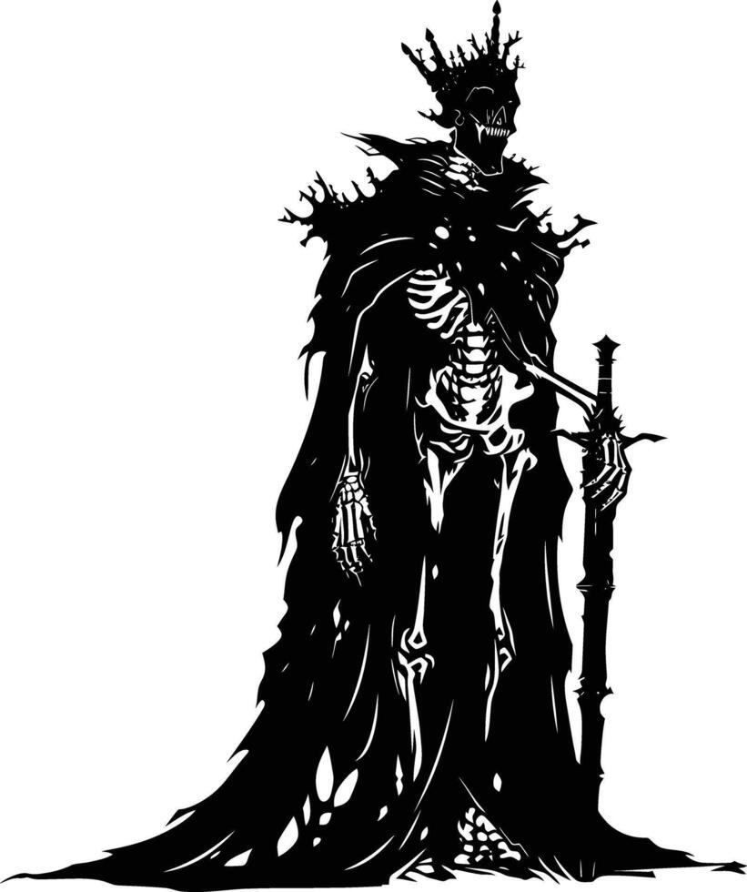 AI generated Silhouette undead king in mmorpg game black color only vector