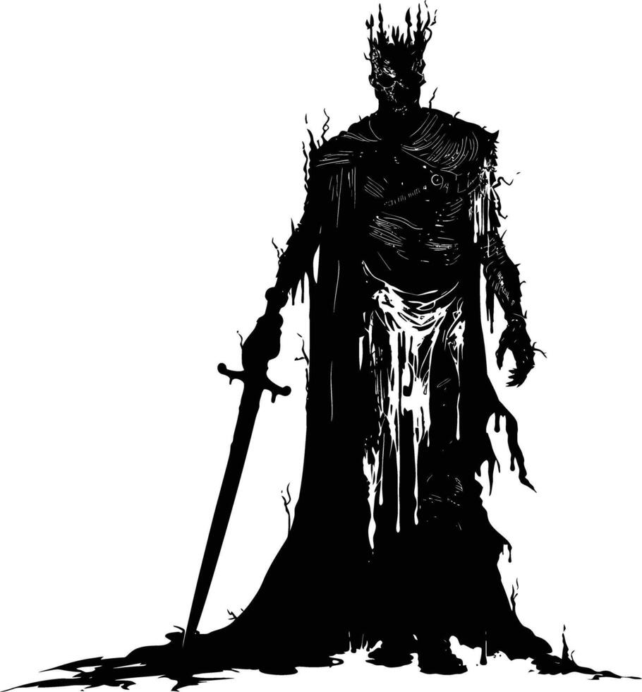 AI generated Silhouette undead king in mmorpg game black color only vector