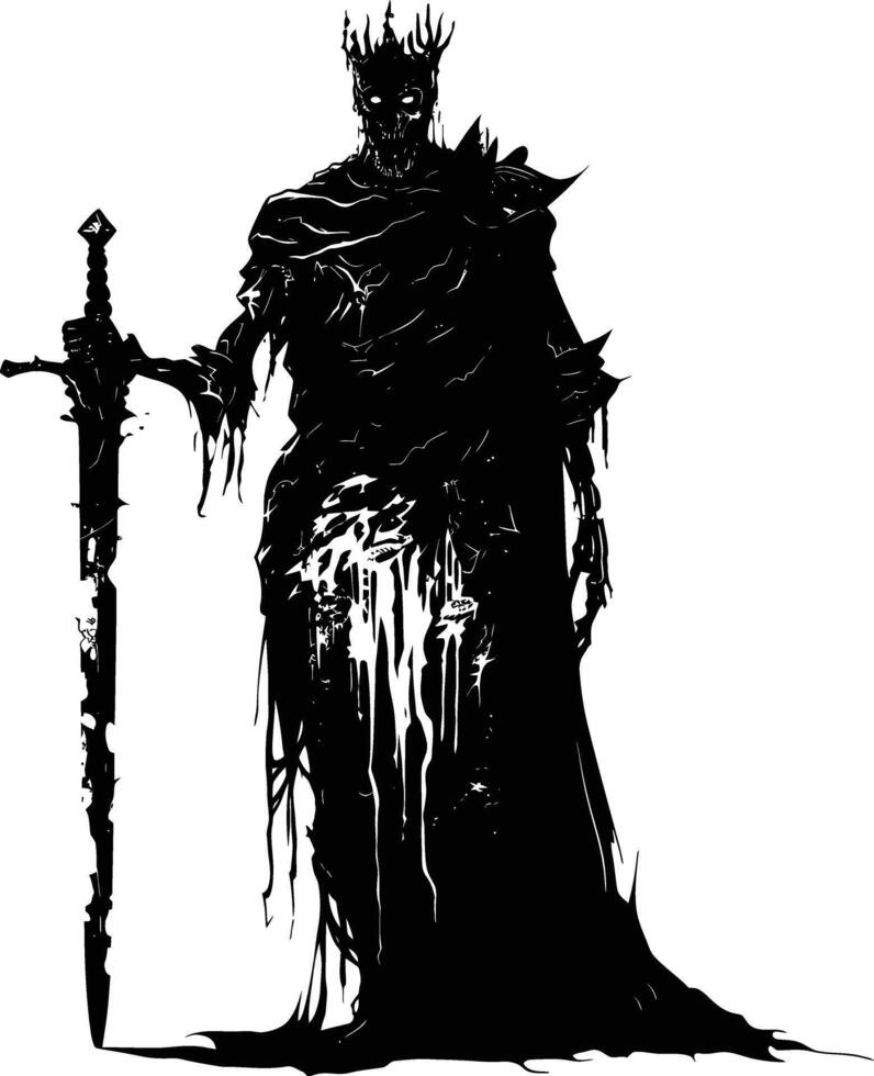 AI generated Silhouette undead king in mmorpg game black color only vector