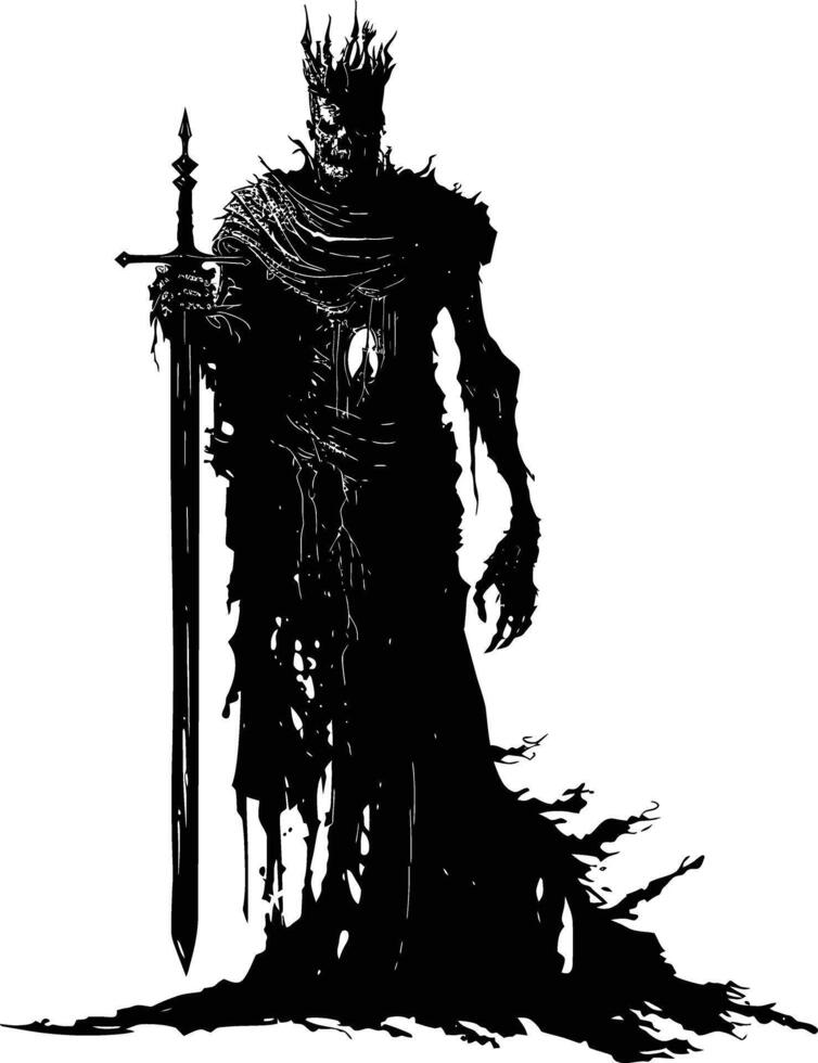 AI generated Silhouette undead king in mmorpg game black color only vector