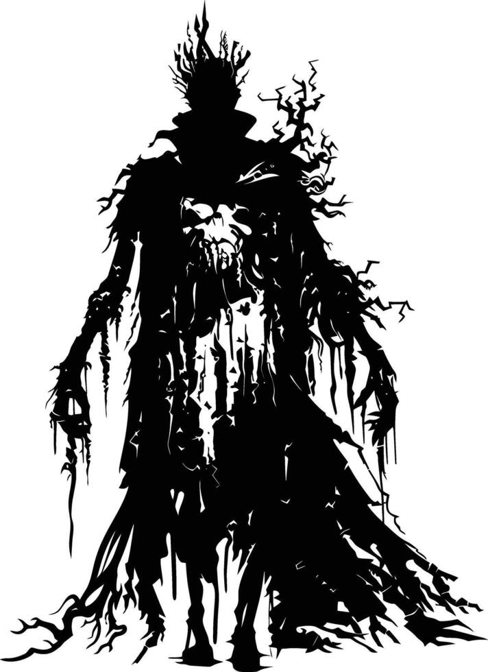 AI generated Silhouette undead king in mmorpg game black color only vector