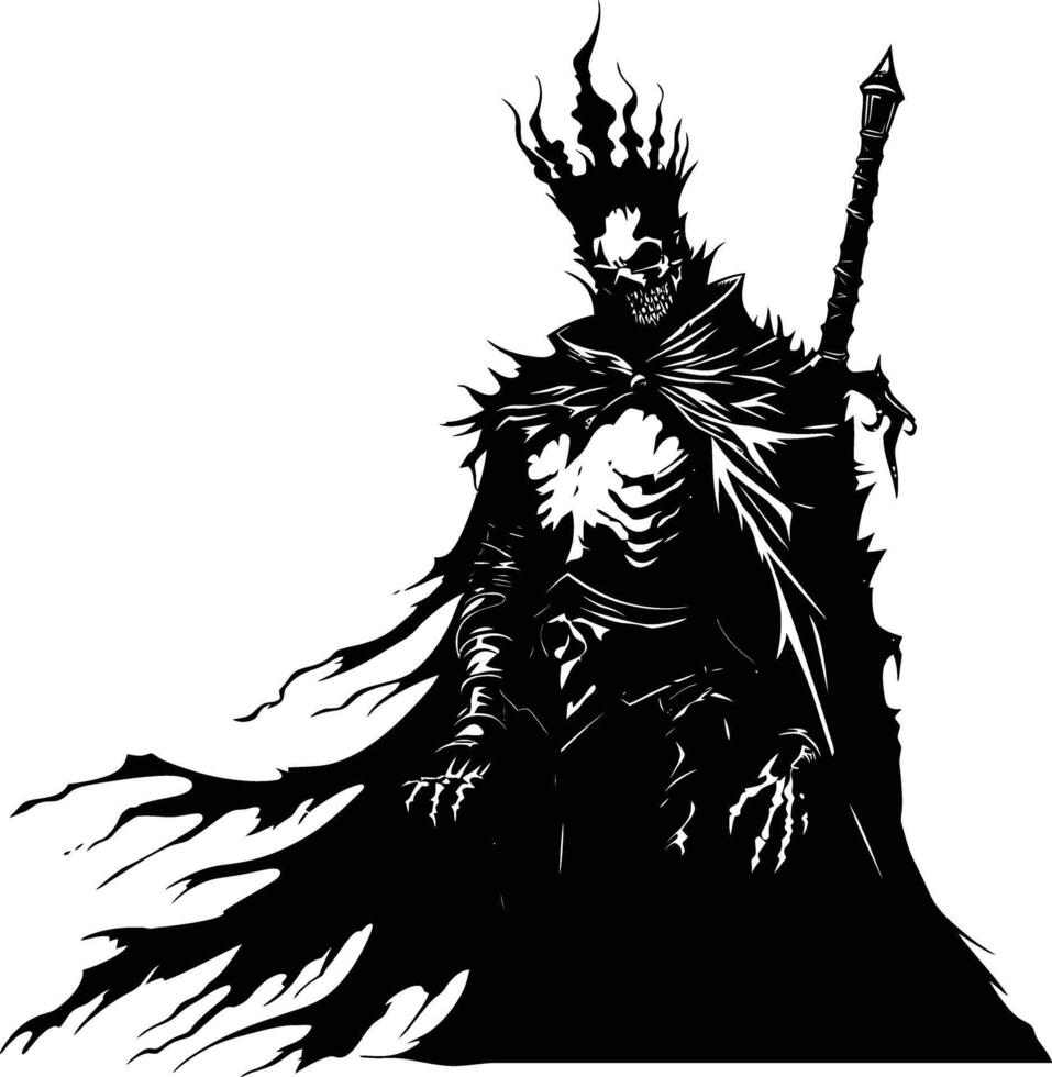 AI generated Silhouette undead king in mmorpg game black color only vector