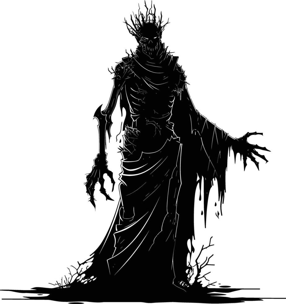 AI generated Silhouette undead king in mmorpg game black color only vector