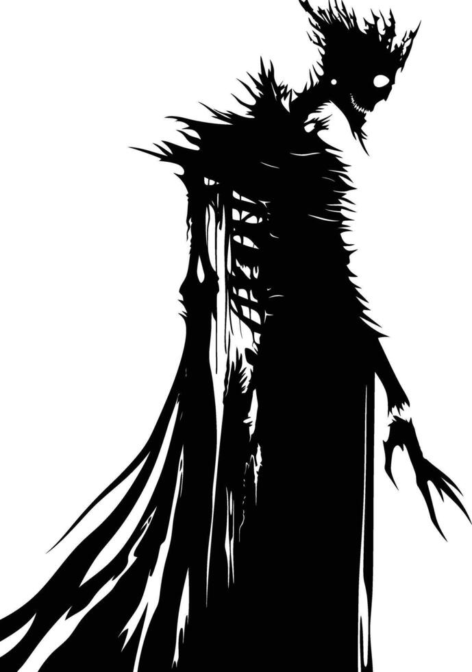 AI generated Silhouette undead king in mmorpg game black color only vector