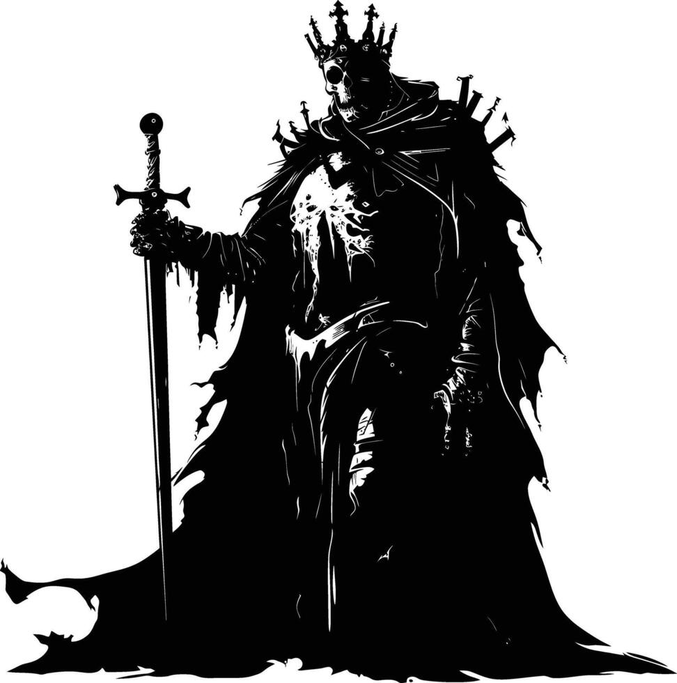 AI generated Silhouette undead king in mmorpg game black color only vector