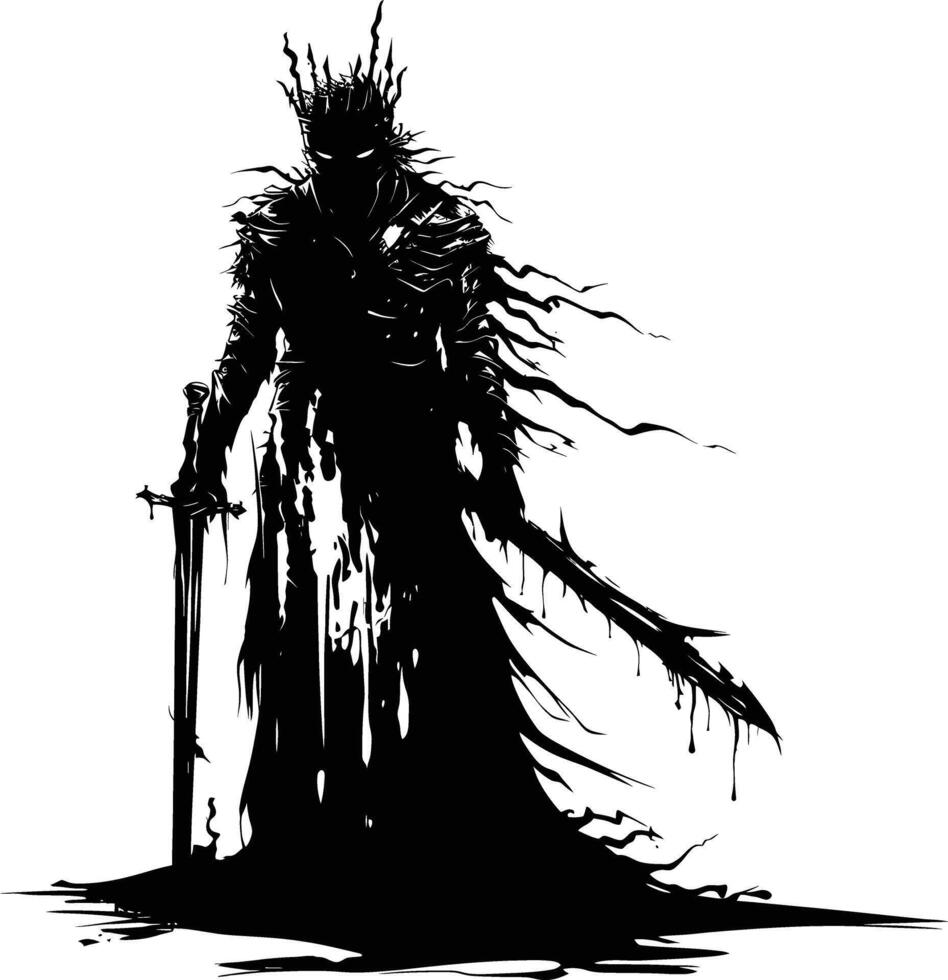 AI generated Silhouette undead king in mmorpg game black color only vector