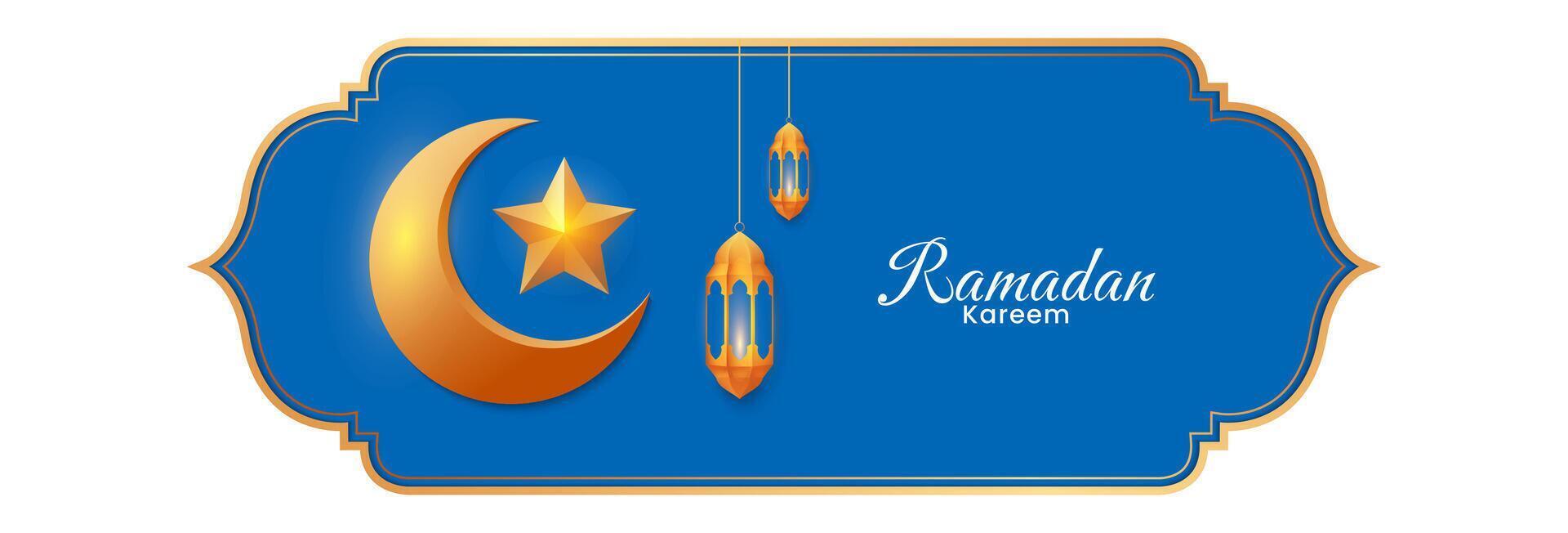 Islamic Ramadan Kareem background design with golden moon and lantern ornament. Vector illustration