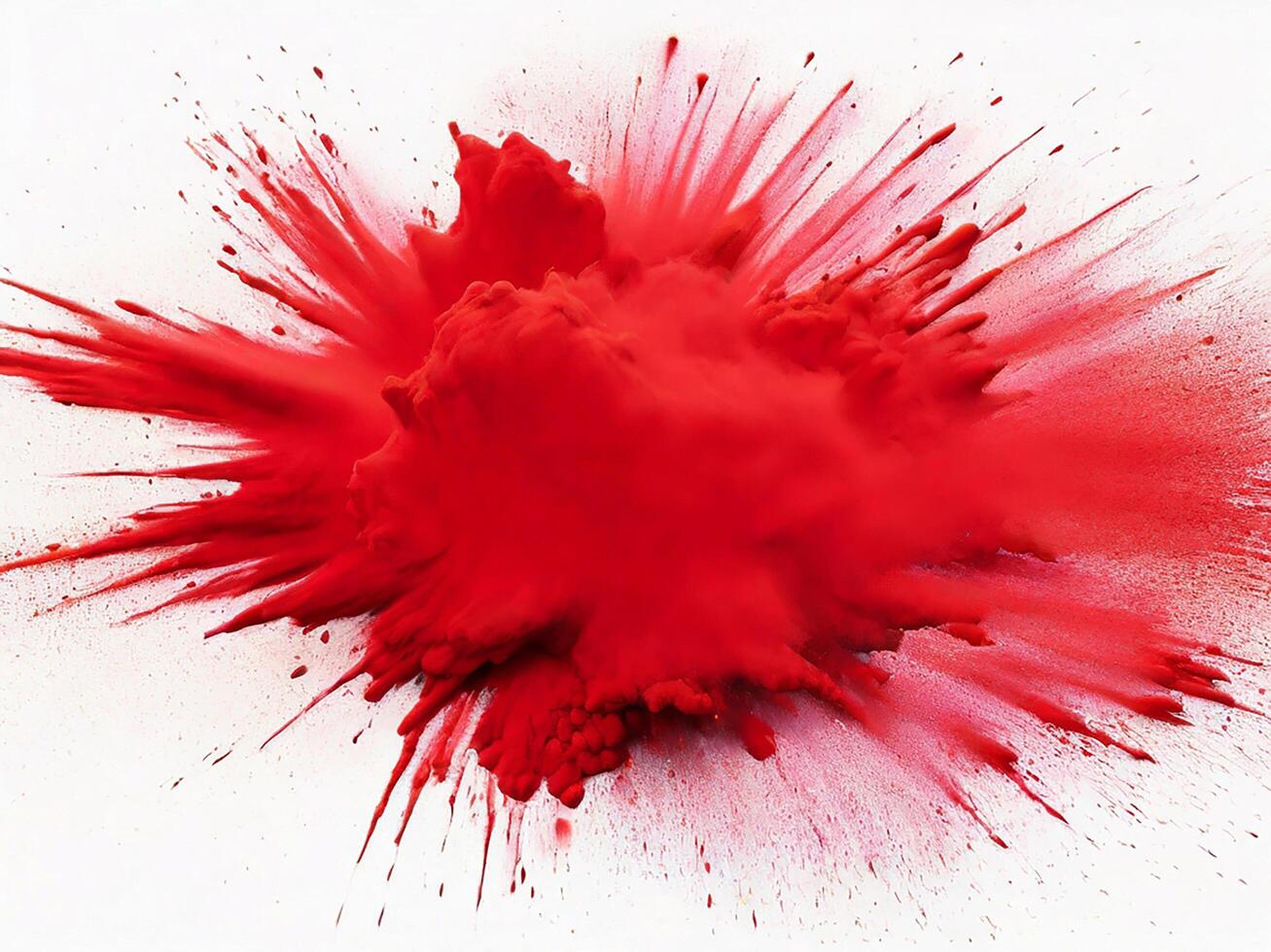 AI generated bright red holi paint color powder festival explosion burst isolated white background. industrial print concept background photo