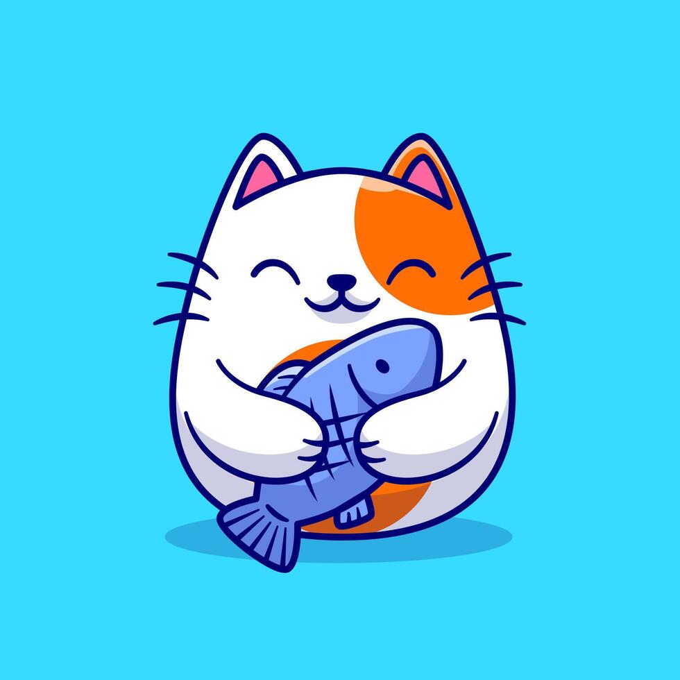 Cute Cat Holding Fish Cartoon Vector Icon Illustration. Animal Nature Icon Concept Isolated Premium Vector. Flat Cartoon Style