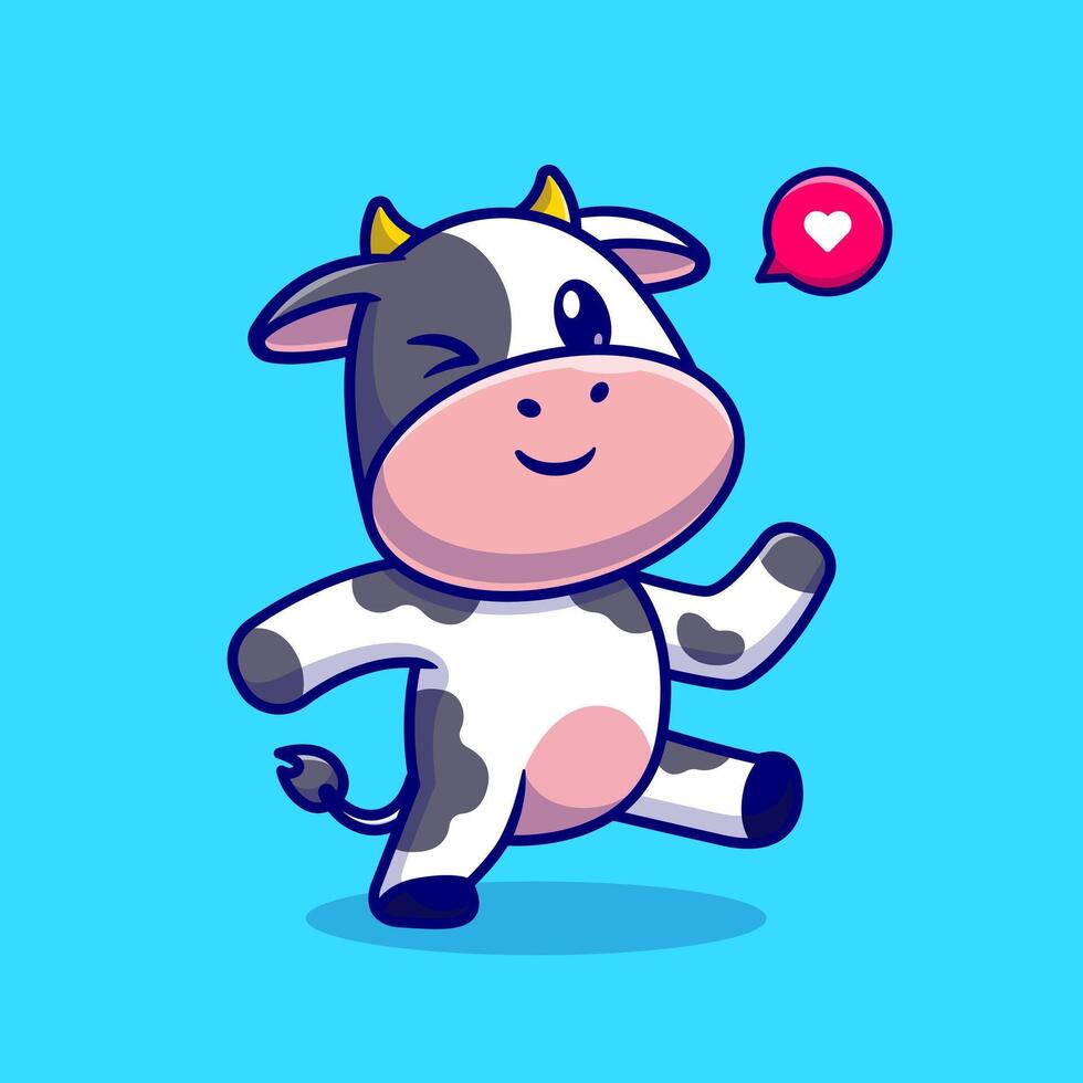 Cute Cow Dancing Cartoon Vector Icon Illustration. Animal Nature Icon Concept Isolated Premium Vector. Flat Cartoon Style