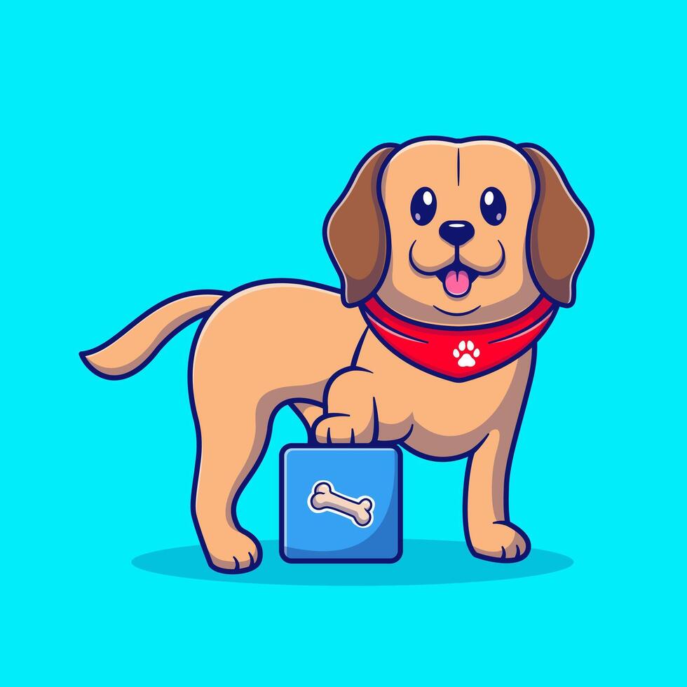 linda Labrador perro con caja dibujos animados vector icono ilustración. animal naturaleza icono concepto aislado prima vector. plano dibujos animados estilo