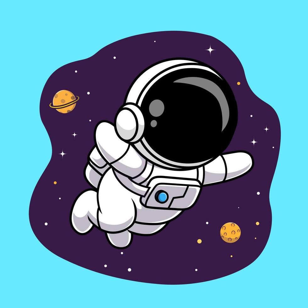 Cute Astronaut Floating In Space Cartoon Vector Icon Illustration. Science Technology Icon Concept Isolated Premium Vector. Flat Cartoon Style