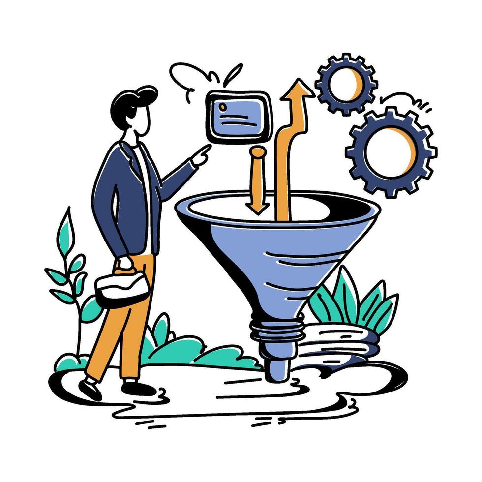 Exquisite Web Advertising Flat Illustration for Funnel Marketing Optimize Customer Journey vector