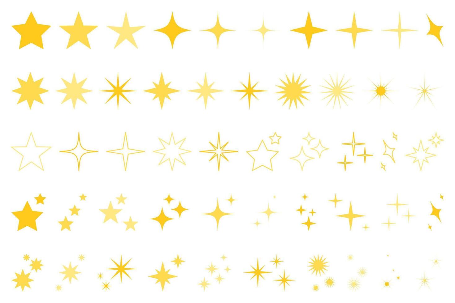 Set of hand drawn yellow stars. Vector illustration.