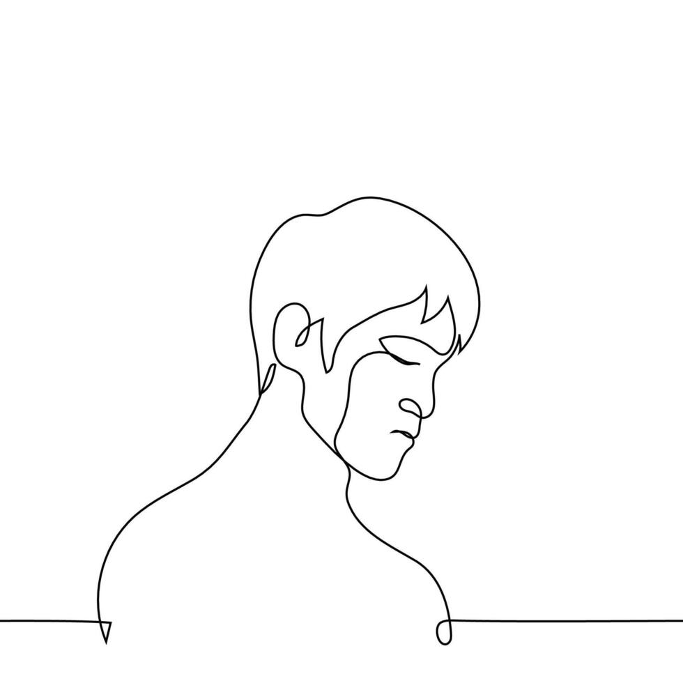 male portrait in profile with closed eyes - one line drawing vector. concept portrait of a handsome man, fatigue, sleepwalking, close eyes to something vector