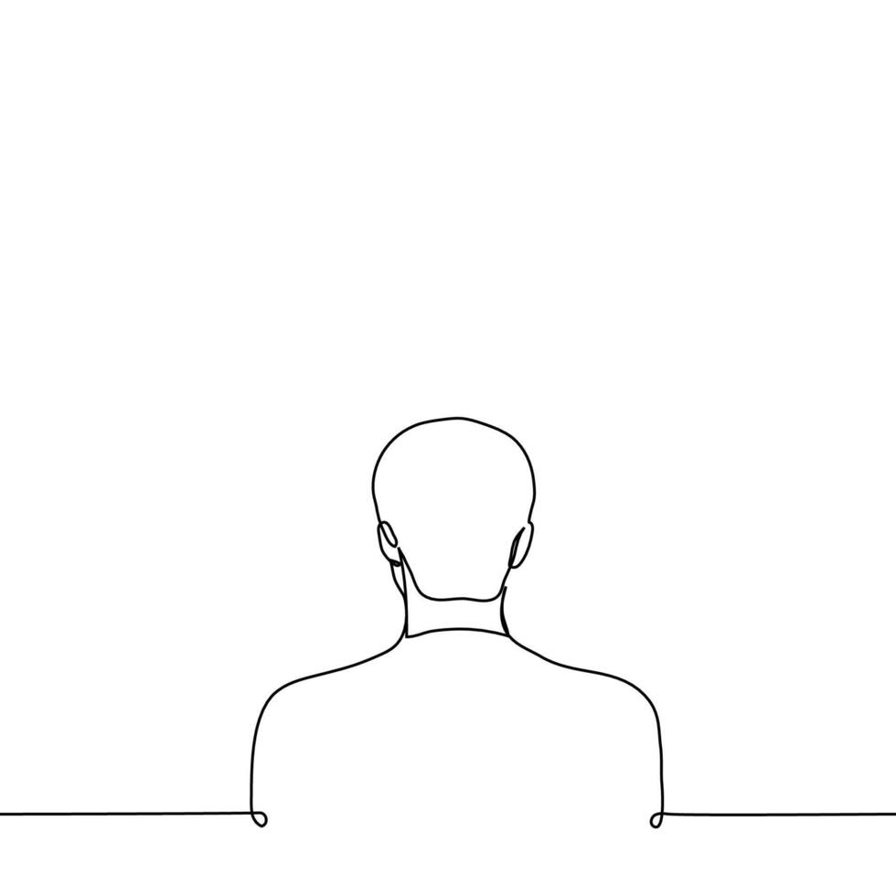 man standing with his back to the viewer shoulder-length portrait - one line drawing vector. concept of faceless, anonymous, ignoring vector