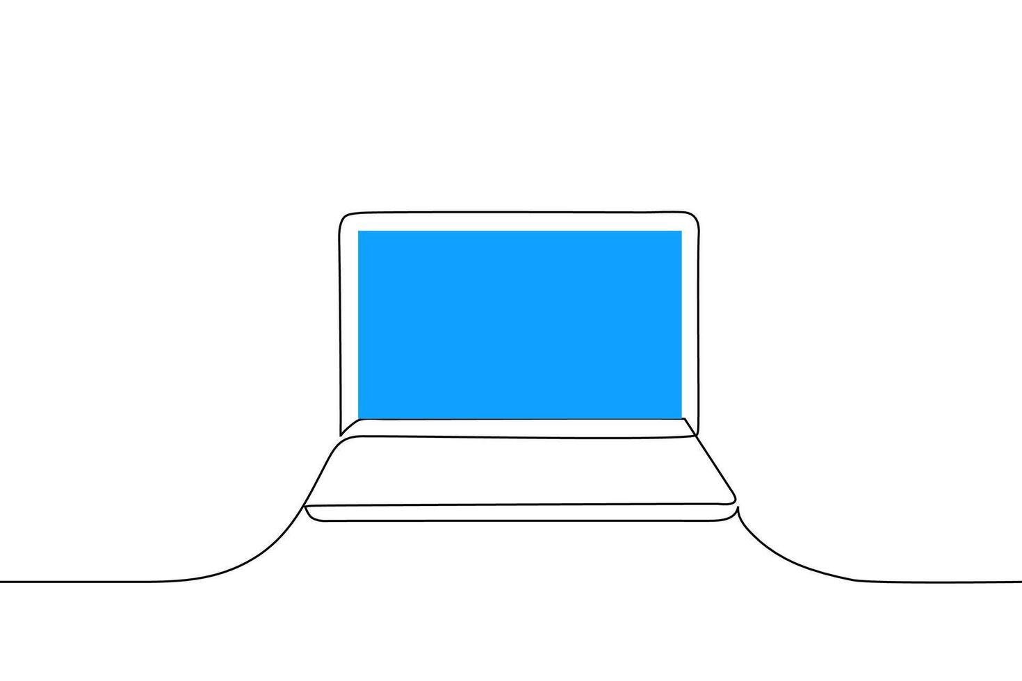 laptop open with blue screen - one line drawing vector. computer concept vector