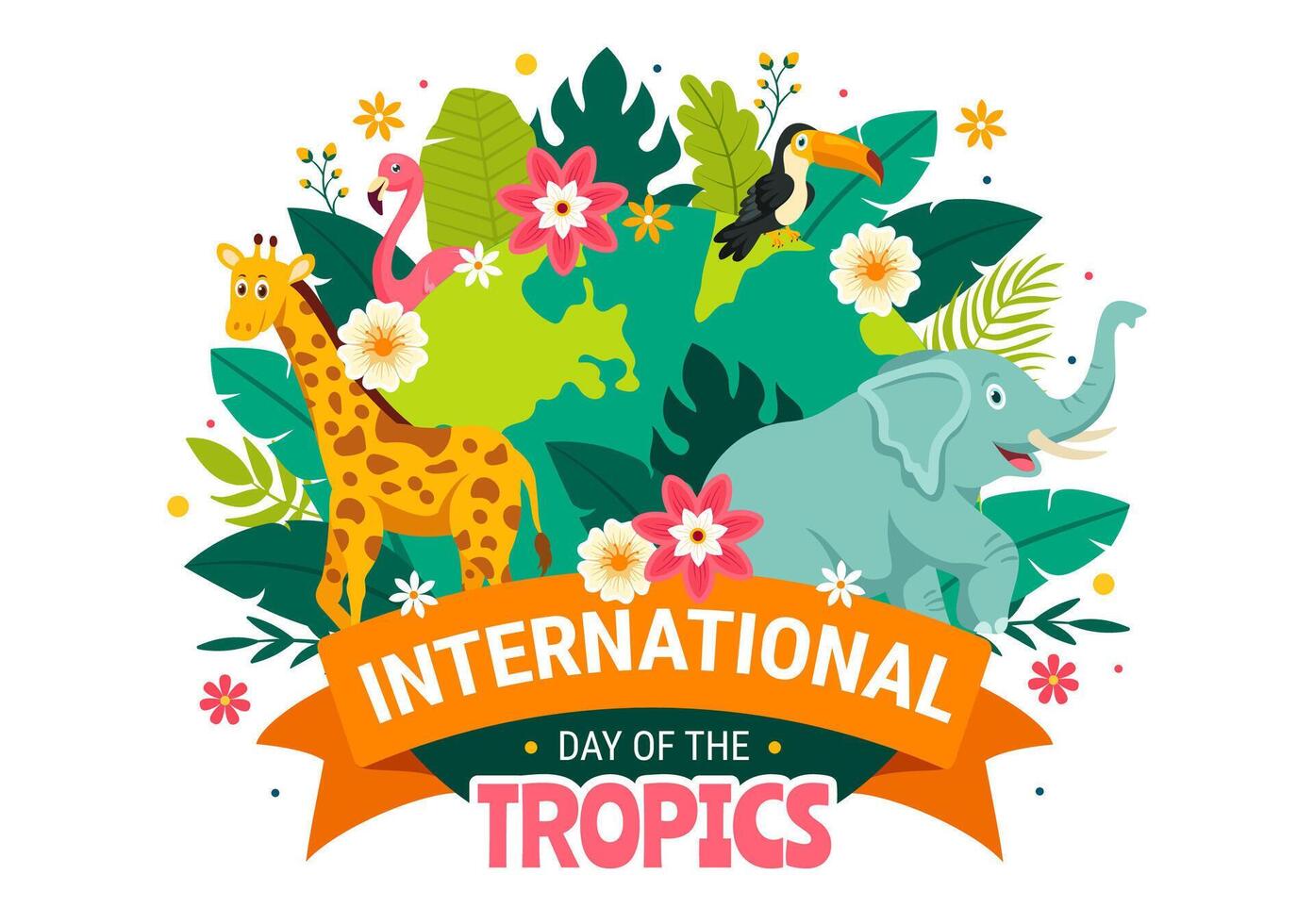 International Day of the Tropics Vector Illustration on 29 June with Animal, Grass and Flower Plants to Preserve Tropic in Nature Flat Background