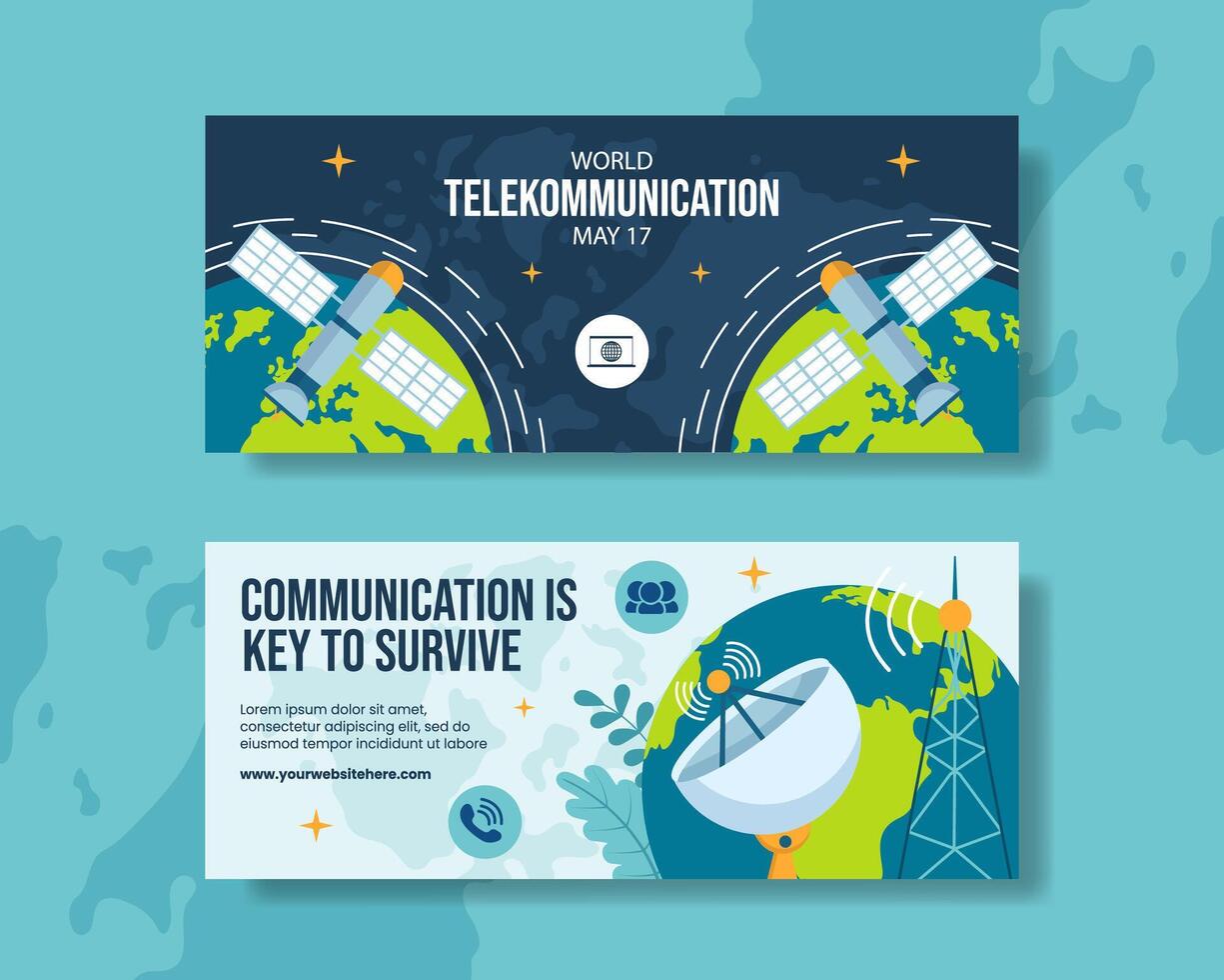 Telecommunication Day Horizontal Banner Flat Cartoon Hand Drawn Templates Background Illustration vector