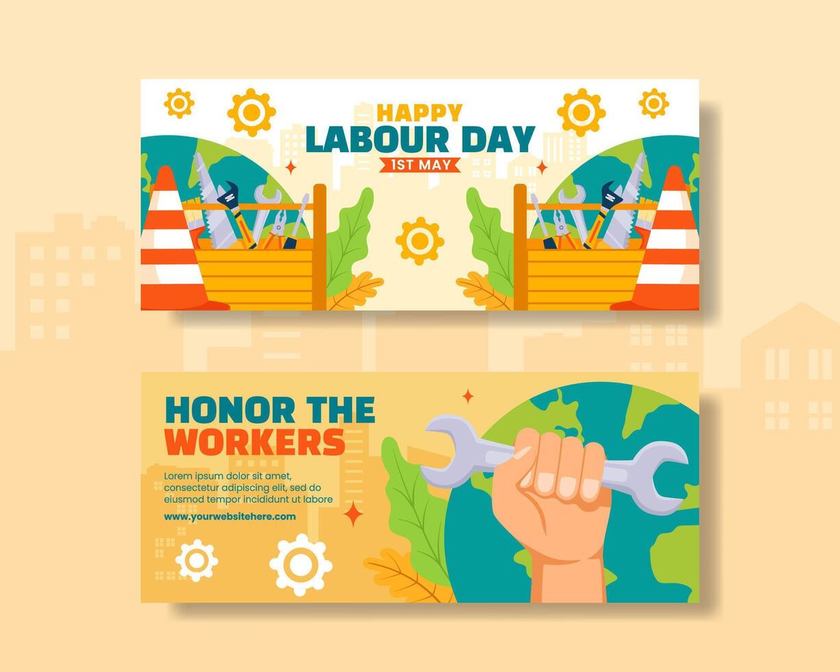 Labour Day Horizontal Banner Flat Cartoon Hand Drawn Templates Background Illustration vector