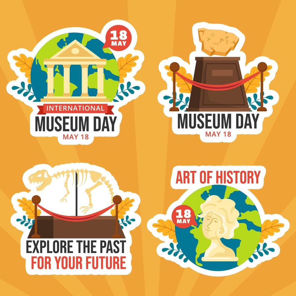 Museum Day Label Flat Cartoon Hand Drawn Templates Background Illustration vector