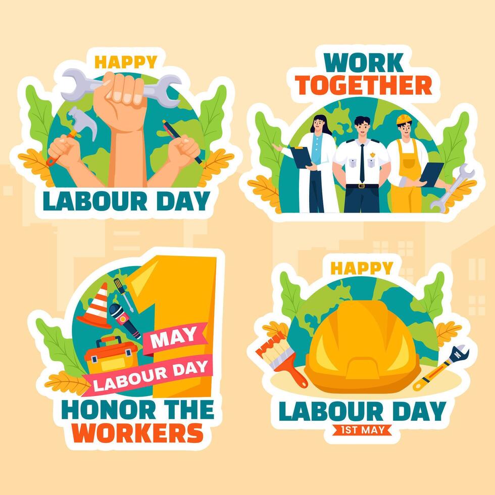 Labour Day Label Flat Cartoon Hand Drawn Templates Background Illustration vector