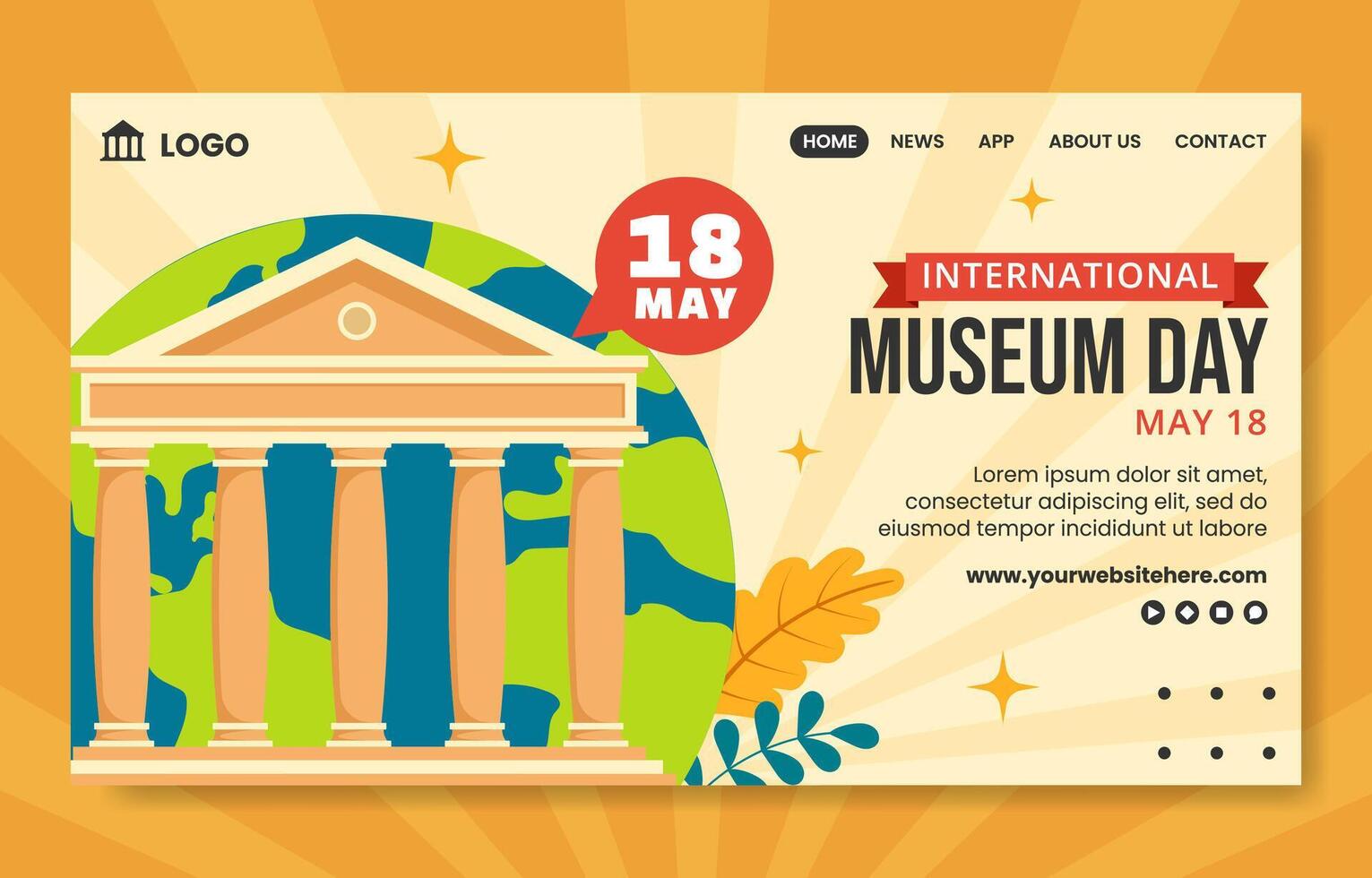 Museum Day Social Media Landing Page Cartoon Hand Drawn Templates Background Illustration vector