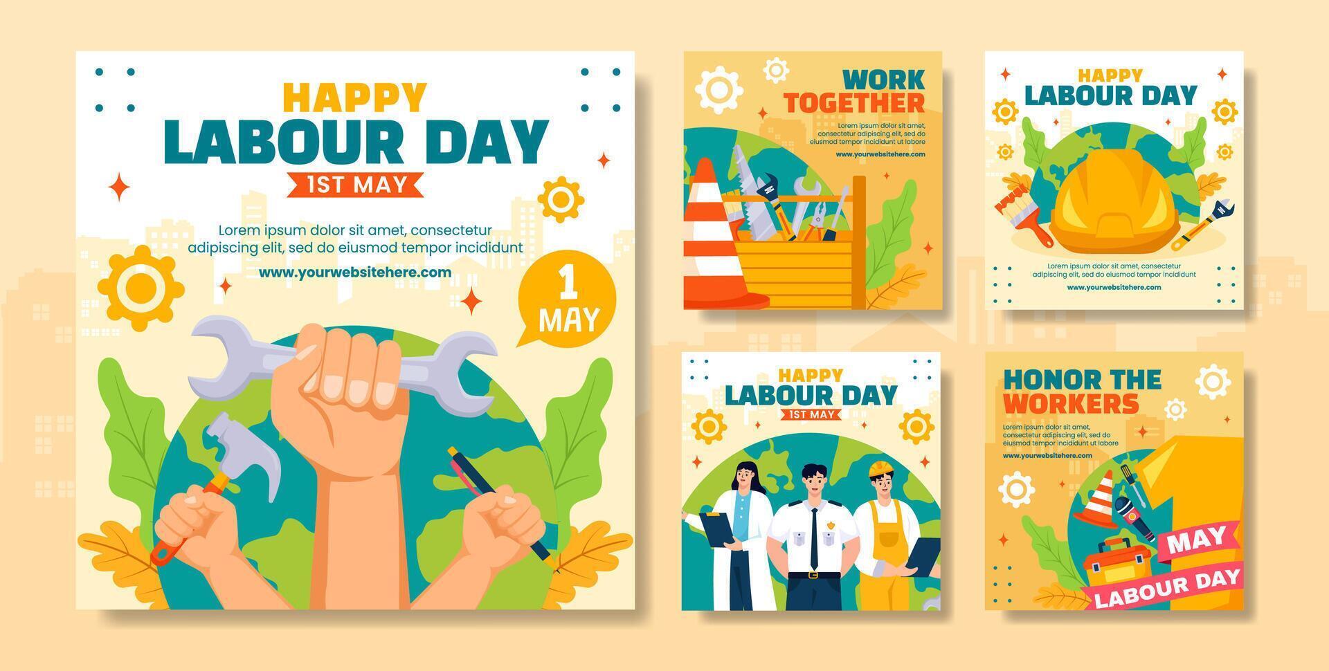 Labour Day Social Media Post Flat Cartoon Hand Drawn Templates Background Illustration vector