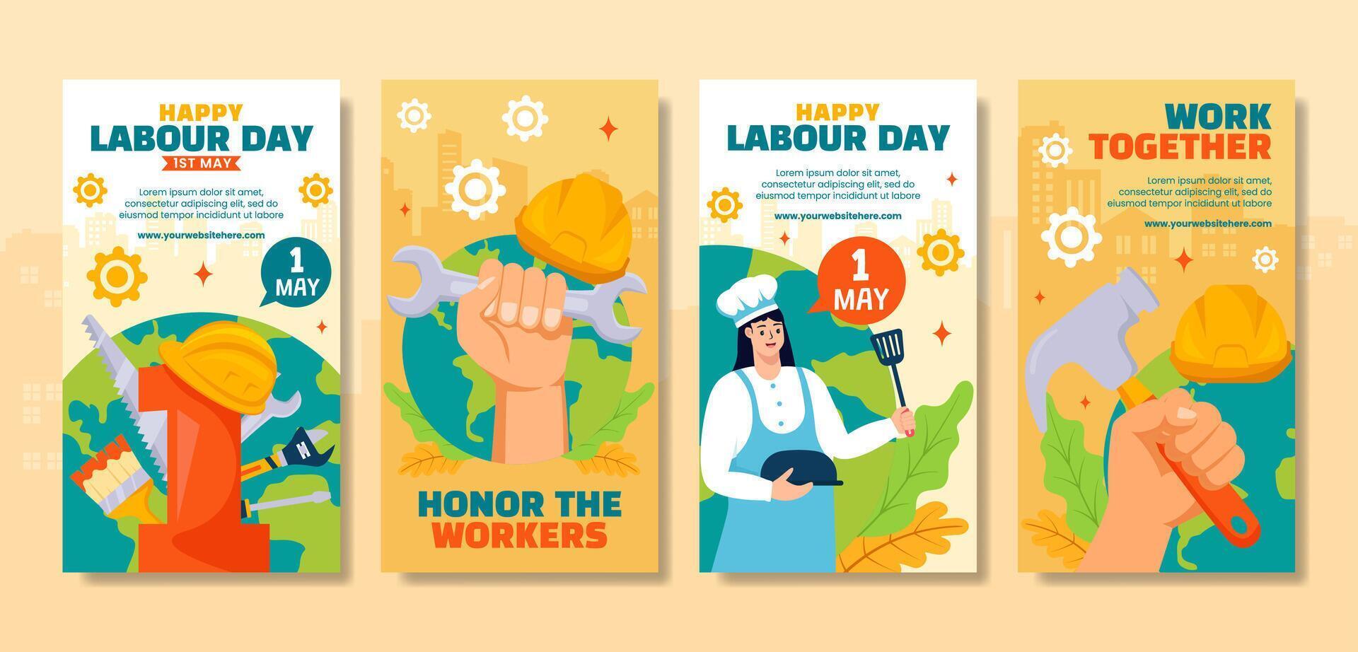 Labour Day Social Media Stories Flat Cartoon Hand Drawn Templates Background Illustration vector