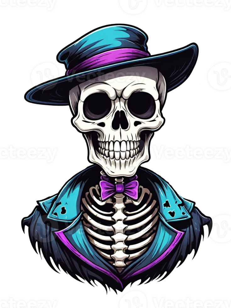 AI generated Skull with halloween costume hat on transparent background png