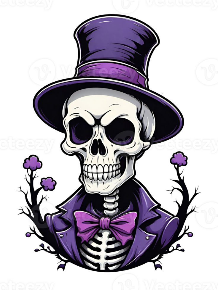 AI generated Skull with halloween costume hat on transparent background png