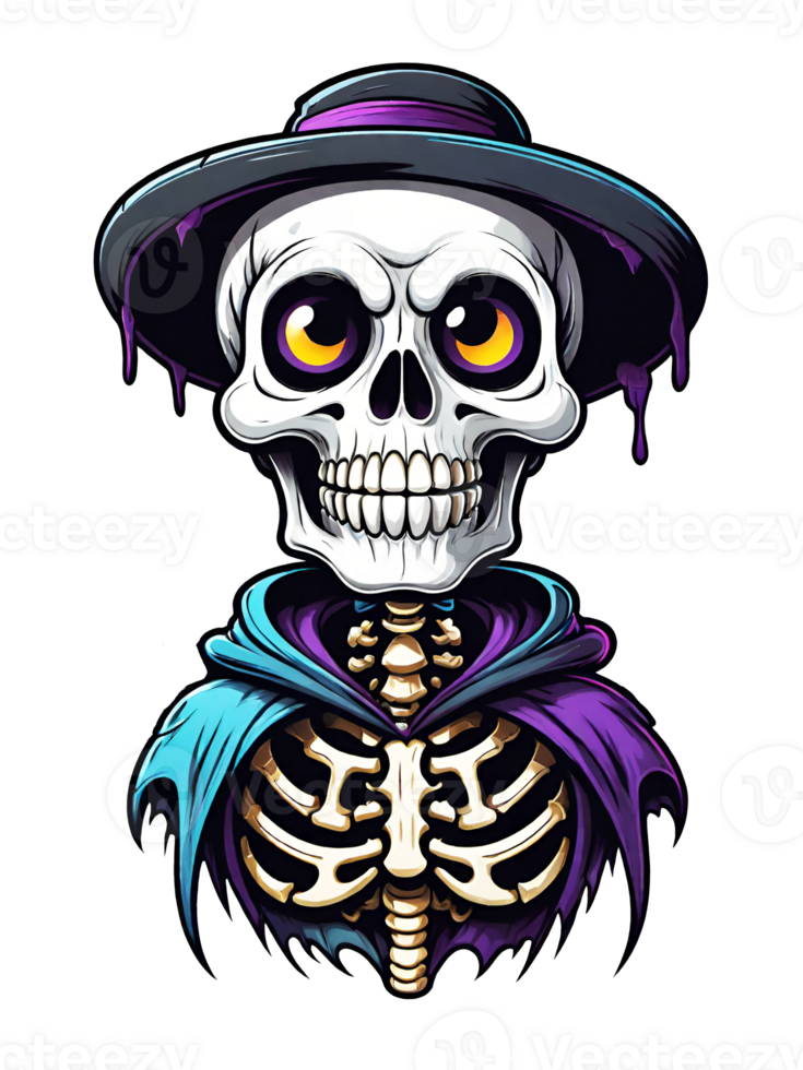 AI generated Skull with halloween costume hat on transparent background png